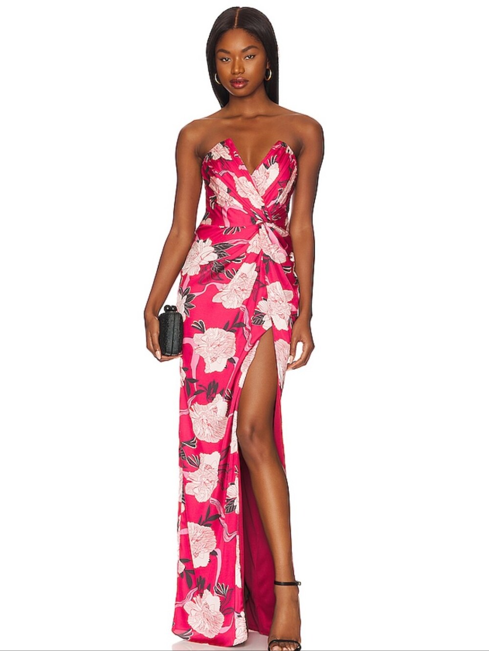KATIE MAY Strapless Pink Floral Wrap Maxi Dress